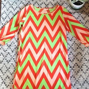 Lime green and orange sheath dress